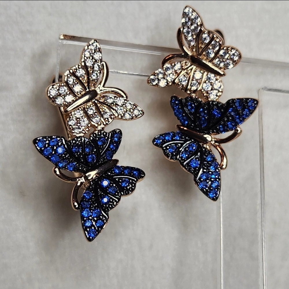14K Gold Plated Simulated Sapphire & Diamond Butterfly Drop
Earring New